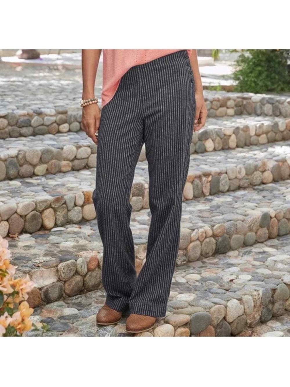 Sundance Charcoal Pinstripe Wide-Leg Pants